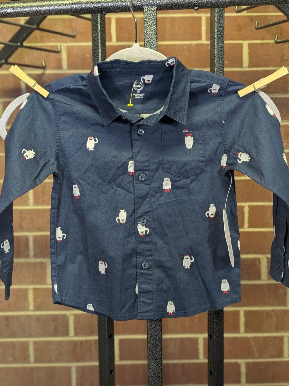 NWT Wonder Nation Boys Kids 3T Yeti Button Down Shirt Blue Abominable Snowman